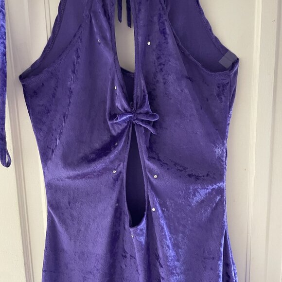1990s Vintage Purple Stretch Velvet Clubbing Mini Dress - Picture 4 of 7